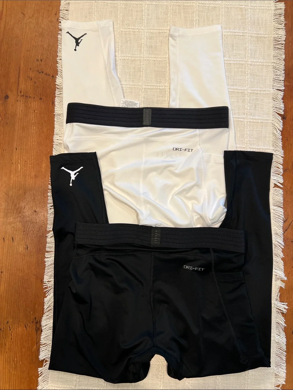 Jordan Dry-Fit Black and White 3/4 length basketball tights -2 pair set